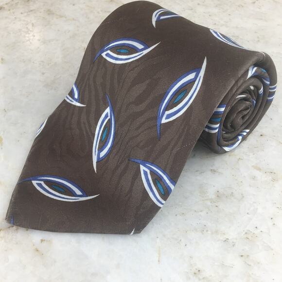 GINO POMPEII SILK BLEND BROWN WHITE PURPLE TEAL NECKTIE - Picture 10 of 12